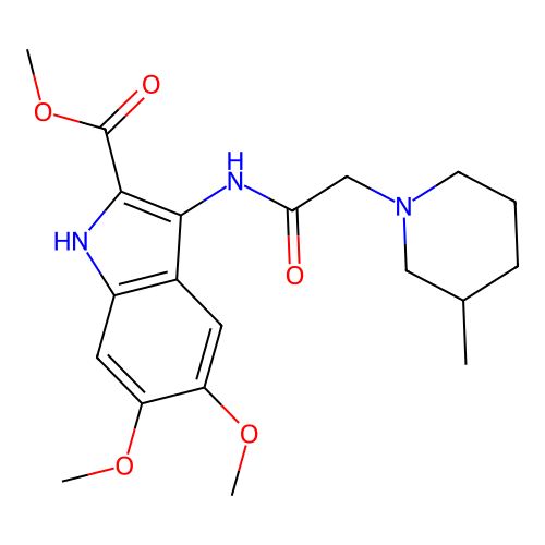 methyl 5,6-dimethoxy-3-(2-(3-methylpiperidin-1-yl)acetamido)-1H-indole-2-carboxylate structure