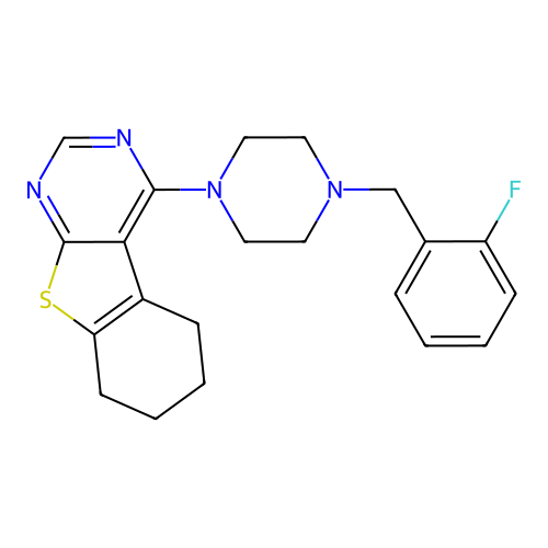 4-(4-(2-fluorobenzyl)piperazin-1-yl)-5,6,7,8-tetrahydrobenzo[4,5]thieno[2,3-d]pyrimidine structure