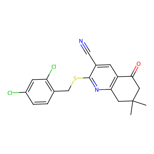 2-((2,4-dichlorobenzyl)thio)-7,7-dimethyl-5-oxo-5,6,7,8-tetrahydroquinoline-3-carbonitrile structure
