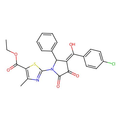 ethyl 2-[3-(4-chlorobenzoyl)-4-hydroxy-5-oxo-2-phenyl-2,5-dihydro-1H-pyrrol-1-yl]-4-methyl-1,3-thiazole-5-carboxylate structure