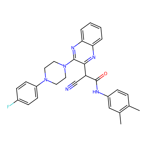 2-cyano-N-(3,4-dimethylphenyl)-2-[3-[4-(4-fluorophenyl)piperazin-1-yl]quinoxalin-2-yl]acetamide structure