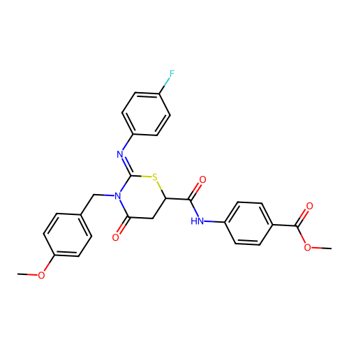 (Z)-methyl 4-(2-((4-fluorophenyl)imino)-3-(4-methoxybenzyl)-4-oxo-1,3-thiazinane-6-carboxamido)benzoate structure