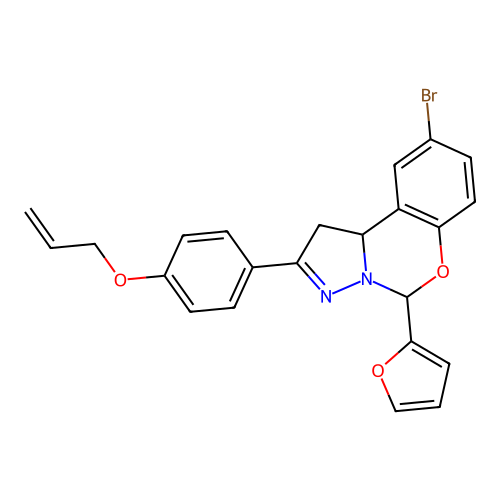 9-bromo-5-(furan-2-yl)-2-[4-(prop-2-en-1-yloxy)phenyl]-1,10b-dihydropyrazolo[1,5-c][1,3]benzoxazine structure