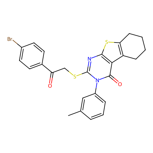 2-((2-(4-bromophenyl)-2-oxoethyl)thio)-3-(m-tolyl)-5,6,7,8-tetrahydrobenzo[4,5]thieno[2,3-d]pyrimidin-4(3H)-one structure