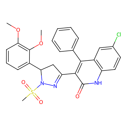 6-chloro-3-[5-(2,3-dimethoxyphenyl)-1-methylsulfonyl-3-pyrazolidinylidene]-4-phenyl-2-quinolinone structure