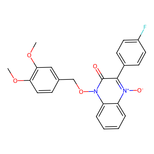 1-[(3,4-dimethoxybenzyl)oxy]-3-(4-fluorophenyl)quinoxalin-2(1H)-one 4-oxide structure