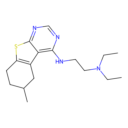N',N'-diethyl-N-(6-methyl-5,6,7,8-tetrahydro-[1]benzothiolo[2,3-d]pyrimidin-4-yl)ethane-1,2-diamine structure