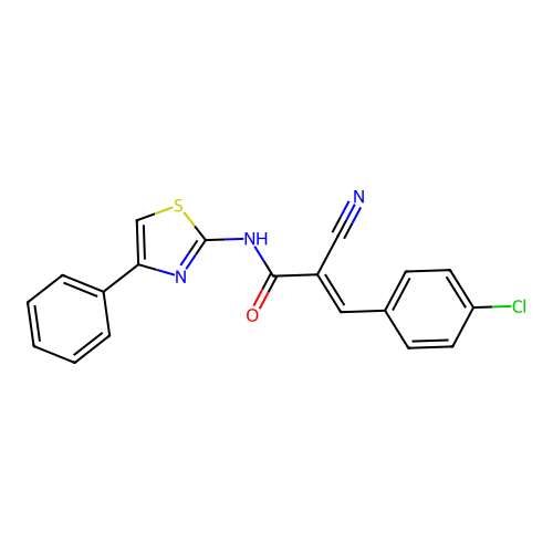 (E)-3-(4-chlorophenyl)-2-cyano-N-(4-phenyl-1,3-thiazol-2-yl)prop-2-enamide structure