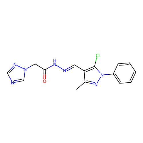 (E)-N'-((5-chloro-3-methyl-1-phenyl-1H-pyrazol-4-yl)methylene)-2-(1H-1,2,4-triazol-1-yl)acetohydrazide structure