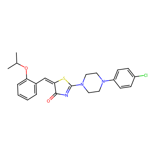 (E)-2-(4-(4-chlorophenyl)piperazin-1-yl)-5-(2-isopropoxybenzylidene)thiazol-4(5H)-one structure