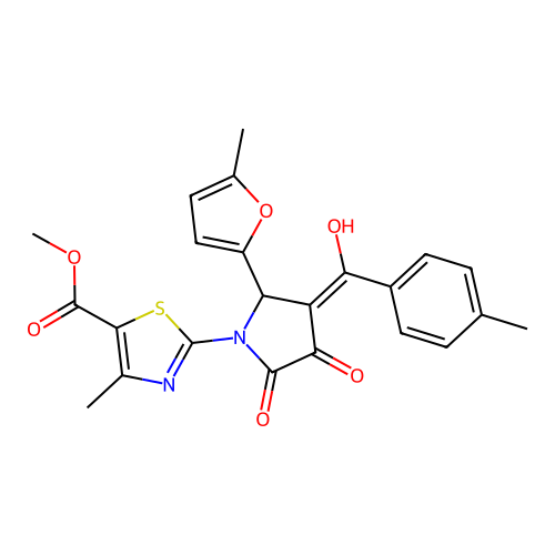 methyl 2-(3-hydroxy-4-(4-methylbenzoyl)-5-(5-methylfuran-2-yl)-2-oxo-2,5-dihydro-1H-pyrrol-1-yl)-4-methylthiazole-5-carboxylate structure