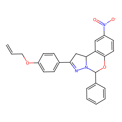 2-(4-(allyloxy)phenyl)-9-nitro-5-phenyl-5,10b-dihydro-1H-benzo[e]pyrazolo[1,5-c][1,3]oxazine structure