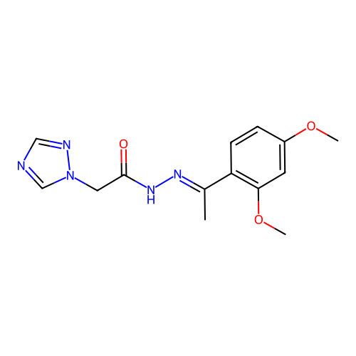 (E)-N'-(1-(2,4-dimethoxyphenyl)ethylidene)-2-(1H-1,2,4-triazol-1-yl)acetohydrazide structure