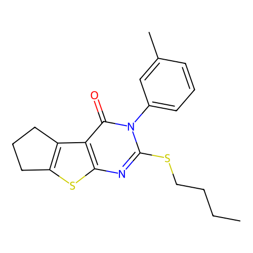 2-(butylsulfanyl)-3-(3-methylphenyl)-3,5,6,7-tetrahydro-4H-cyclopenta[4,5]thieno[2,3-d]pyrimidin-4-one structure