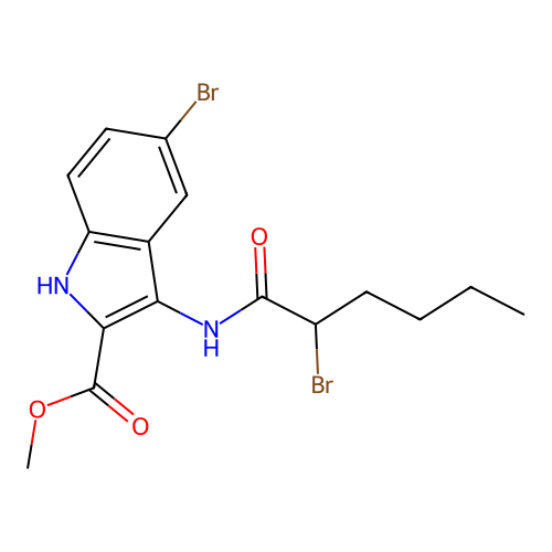 methyl 5-bromo-3-[(2-bromohexanoyl)amino]-1H-indole-2-carboxylate structure