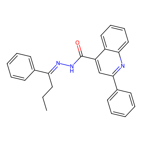 2-phenyl-N'-[(1E)-1-phenylbutylidene]quinoline-4-carbohydrazide structure