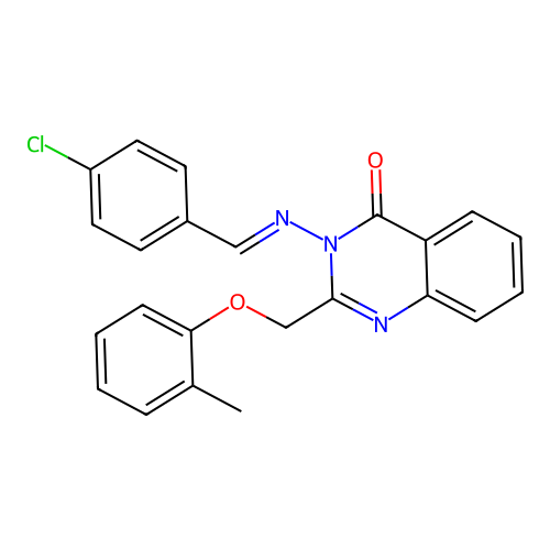 (E)-3-((4-chlorobenzylidene)amino)-2-((o-tolyloxy)methyl)quinazolin-4(3H)-one structure