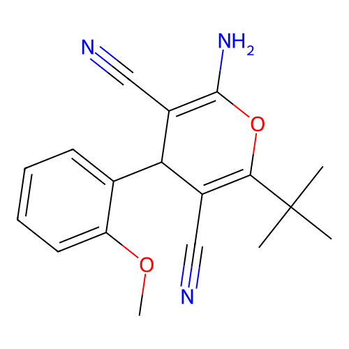 2-amino-6-tert-butyl-4-(2-methoxyphenyl)-4H-pyran-3,5-dicarbonitrile structure