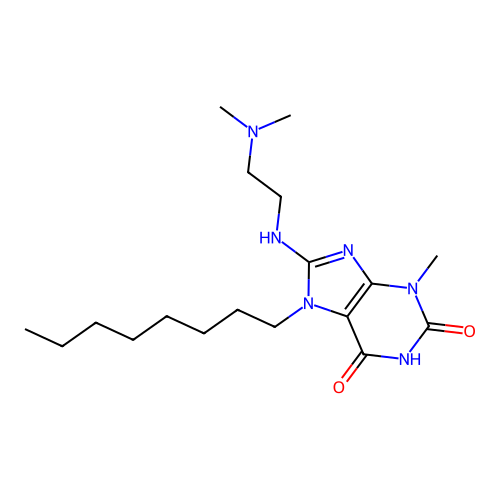 8-(2-dimethylaminoethylamino)-3-methyl-7-octyl-purine-2,6-dione structure