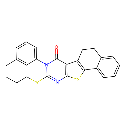 8-(3-methylphenyl)-9-(propylsulfanyl)-5,8-dihydronaphtho[2',1':4,5]thieno[2,3-d]pyrimidin-7(6H)-one structure