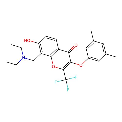 8-[(diethylamino)methyl]-3-(3,5-dimethylphenoxy)-7-hydroxy-2-(trifluoromethyl)-4H-chromen-4-one structure