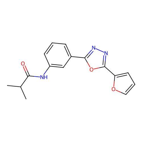 N-{3-[5-(furan-2-yl)-1,3,4-oxadiazol-2-yl]phenyl}-2-methylpropanamide structure