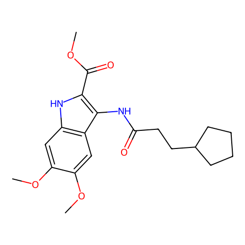 methyl 3-[(3-cyclopentylpropanoyl)amino]-5,6-dimethoxy-1H-indole-2-carboxylate structure