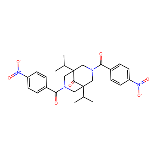 3,7-bis(4-nitrobenzoyl)-1,5-di(propan-2-yl)-3,7-diazabicyclo[3.3.1]nonan-9-one structure