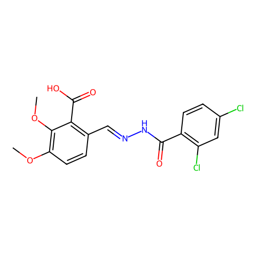 (E)-6-((2-(2,4-dichlorobenzoyl)hydrazono)methyl)-2,3-dimethoxybenzoic acid structure