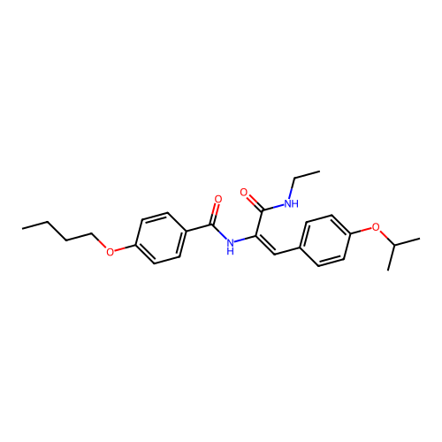 4-butoxy-N-[(E)-3-(ethylamino)-3-oxo-1-(4-propan-2-yloxyphenyl)prop-1-en-2-yl]benzamide structure