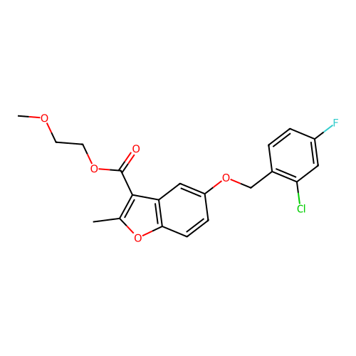 2-methoxyethyl 5-[(2-chloro-4-fluorophenyl)methoxy]-2-methyl-1-benzofuran-3-carboxylate structure