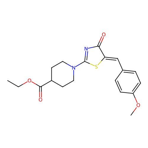 (Z)-ethyl 1-(5-(4-methoxybenzylidene)-4-oxo-4,5-dihydrothiazol-2-yl)piperidine-4-carboxylate structure
