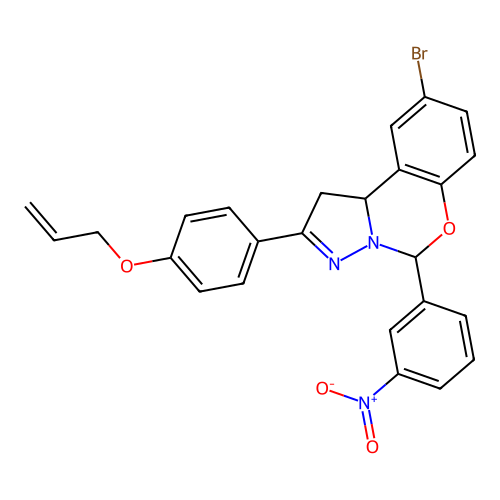 1-[2-bromo-6-(3-nitrophenyl)(6H,10aH-benzo[e]2-pyrazolino[1,5-c]1,3-oxazin-9-y l)]-4-prop-2-enyloxybenzene structure