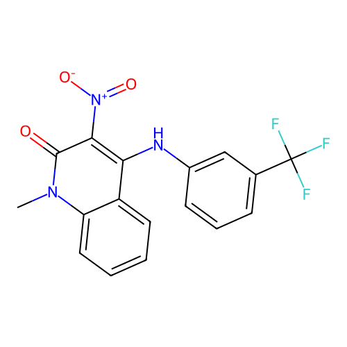 1-methyl-3-nitro-4-[3-(trifluoromethyl)anilino]quinolin-2-one structure