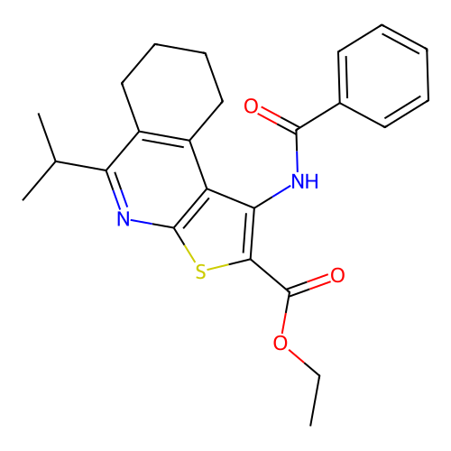 ethyl 1-benzamido-5-isopropyl-6,7,8,9-tetrahydrothieno[2,3-c]isoquinoline-2-carboxylate structure