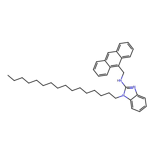N-(anthracen-9-ylmethyl)-1-hexadecyl-1H-benzimidazol-2-amine structure