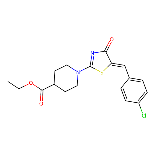 ethyl 1-[(5Z)-5-(4-chlorobenzylidene)-4-oxo-4,5-dihydro-1,3-thiazol-2-yl]piperidine-4-carboxylate structure