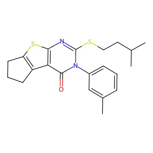 2-(isopentylthio)-3-(m-tolyl)-6,7-dihydro-3H-cyclopenta[4,5]thieno[2,3-d]pyrimidin-4(5H)-one structure