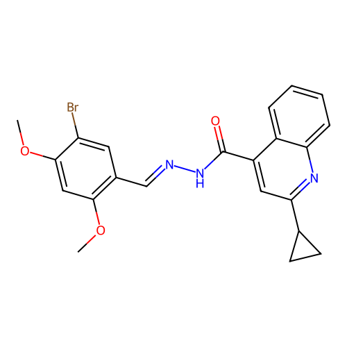 (E)-N'-(5-bromo-2,4-dimethoxybenzylidene)-2-cyclopropylquinoline-4-carbohydrazide structure