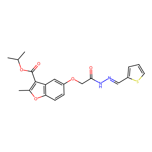 (E)-isopropyl 2-methyl-5-(2-oxo-2-(2-(thiophen-2-ylmethylene)hydrazinyl)ethoxy)benzofuran-3-carboxylate structure