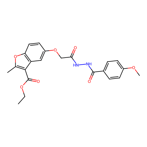 ethyl 5-(2-(2-(4-methoxybenzoyl)hydrazinyl)-2-oxoethoxy)-2-methylbenzofuran-3-carboxylate structure