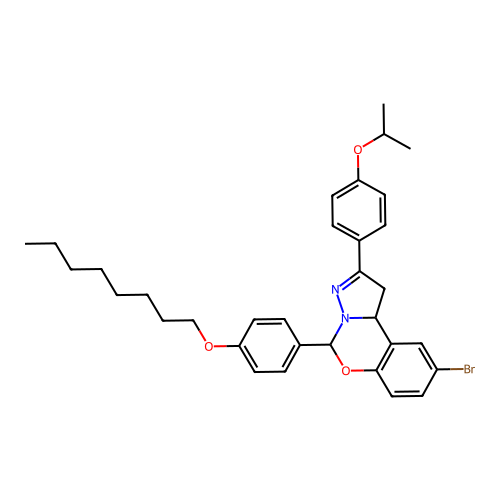 9-bromo-2-(4-isopropoxyphenyl)-5-(4-(octyloxy)phenyl)-5,10b-dihydro-1H-benzo[e]pyrazolo[1,5-c][1,3]oxazine structure