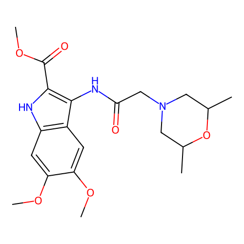 Methyl 3-[[2-(2,6-dimethylmorpholin-4-yl)acetyl]amino]-5,6-dimethoxy-1H-indole-2-carboxylate structure