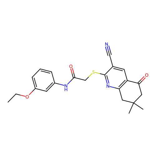 2-((3-cyano-7,7-dimethyl-5-oxo-5,6,7,8-tetrahydroquinolin-2-yl)thio)-N-(3-ethoxyphenyl)acetamide structure