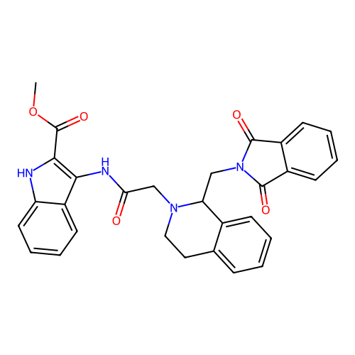 methyl 3-(2-(1-((1,3-dioxoisoindolin-2-yl)methyl)-3,4-dihydroisoquinolin-2(1H)-yl)acetamido)-1H-indole-2-carboxylate structure