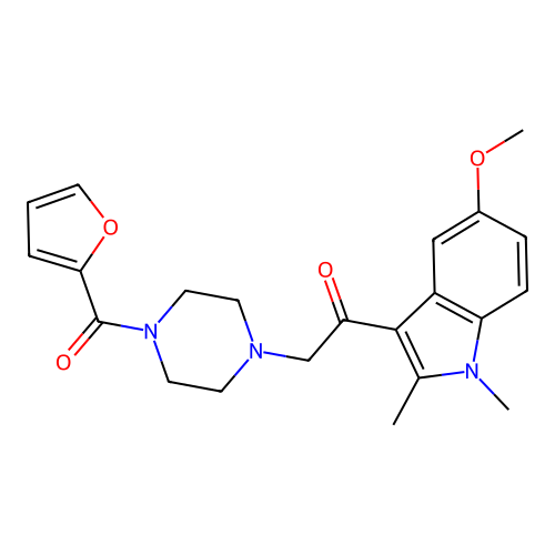 2-(4-(furan-2-carbonyl)piperazin-1-yl)-1-(5-methoxy-1,2-dimethyl-1H-indol-3-yl)ethanone structure