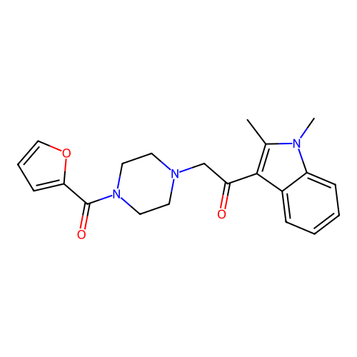 1-(1,2-dimethyl-1H-indol-3-yl)-2-[4-(furan-2-ylcarbonyl)piperazin-1-yl]ethanone structure