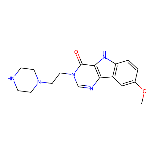 8-methoxy-3-[2-(piperazin-1-yl)ethyl]-3,5-dihydro-4H-pyrimido[5,4-b]indol-4-one structure