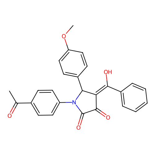 1-(4-acetylphenyl)-4-(hydroxy-phenyl-methylidene)-5-(4-methoxyphenyl)pyrrolidine-2,3-dione structure