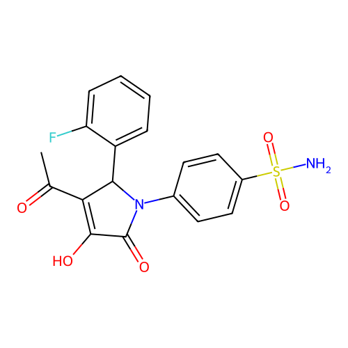 4-[3-acetyl-2-(2-fluorophenyl)-4-hydroxy-5-oxo-2,5-dihydro-1H-pyrrol-1-yl]benzenesulfonamide structure